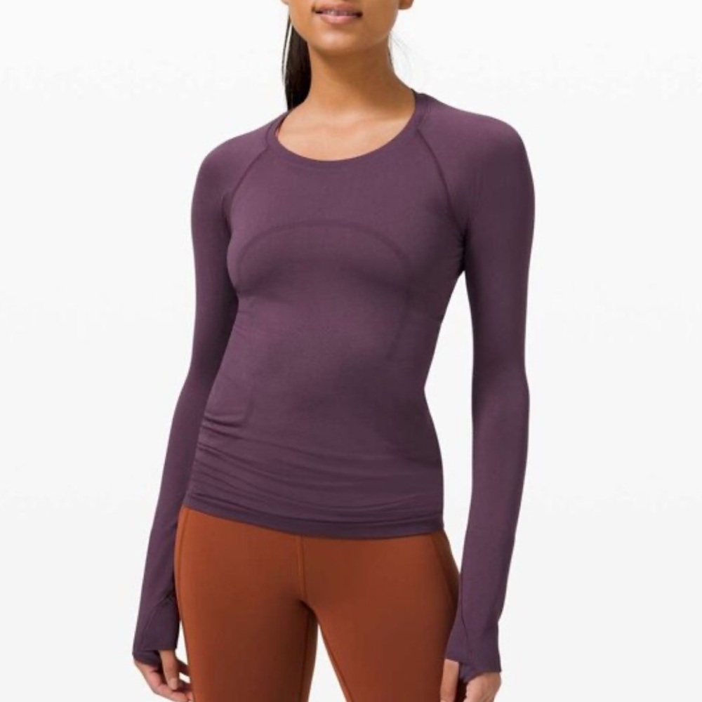 Lululemon Run Swiftly Breathable Long Sleeve Top Women’s Size 8 Maroon Plum